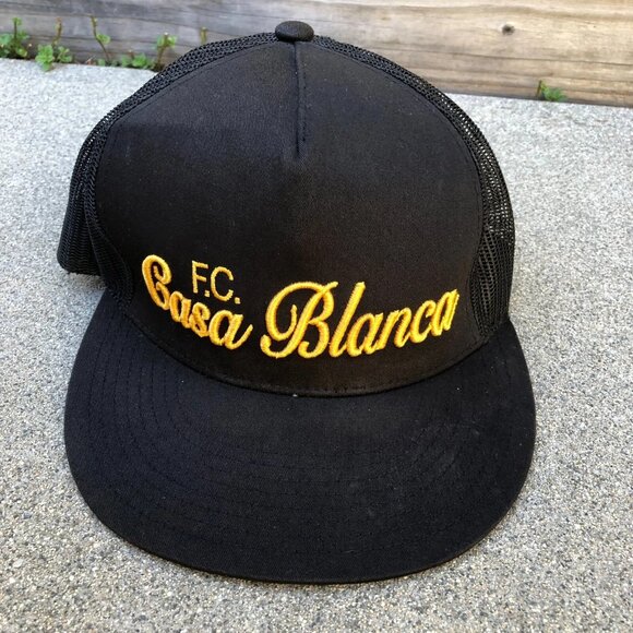 YUPOONG F.C. CASA BLANCA Trucker Hat Men's Adjustable Cap Black Embroidered - Picture 1 of 5